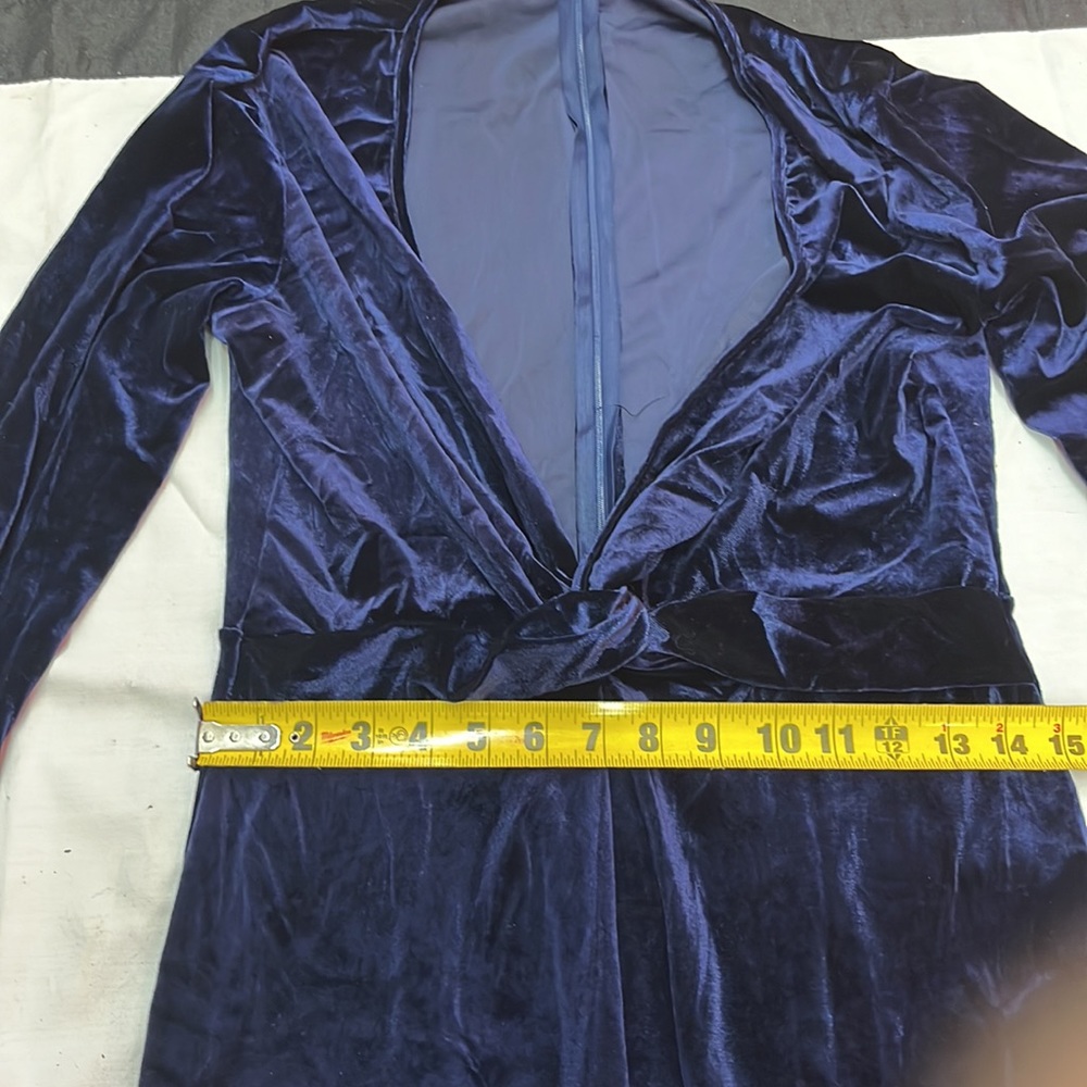NWOT Royal blue velvet jumpsuit with deep v neckline - Picture 2 of 10